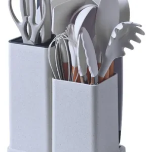 kit Completo Jogo Utensílios De Cozinha 19 Peças Com Tábua Cor Cinza