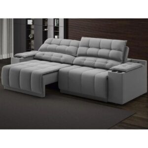 Sofá com Porta Copos Carregador USB Ret Rec Samurai 2,50m Velosuede Grafite – NETSOFAS Grafite